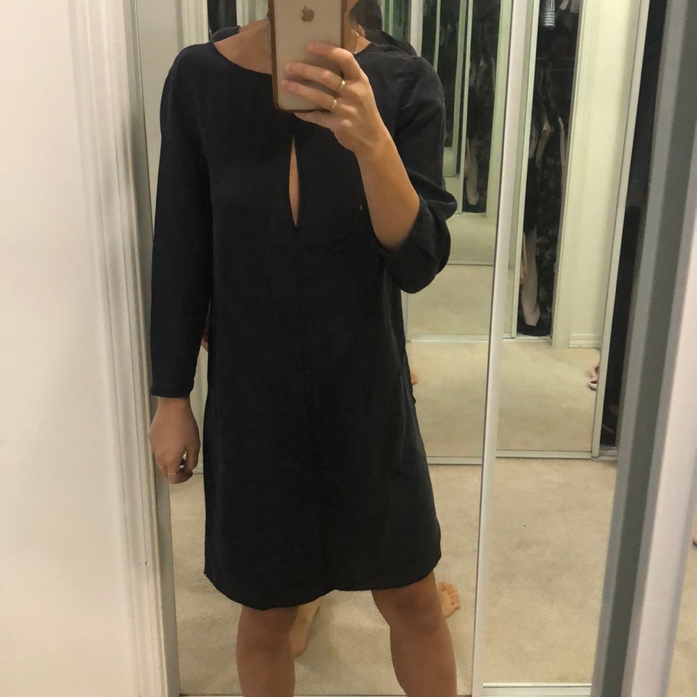 Black shift dress with key hole slit